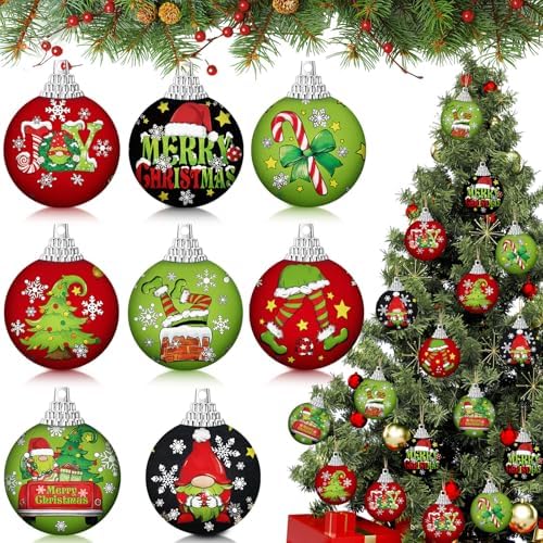 Outus 16 Pcs Christmas Ball Ornaments for Tree Red and Green Merry Christmas Hanging Ornaments Xmas Elf Balls for Tree Decoration Xmas Gifts Farmhouse Home Fireplace Decoration Holiday Party Favors