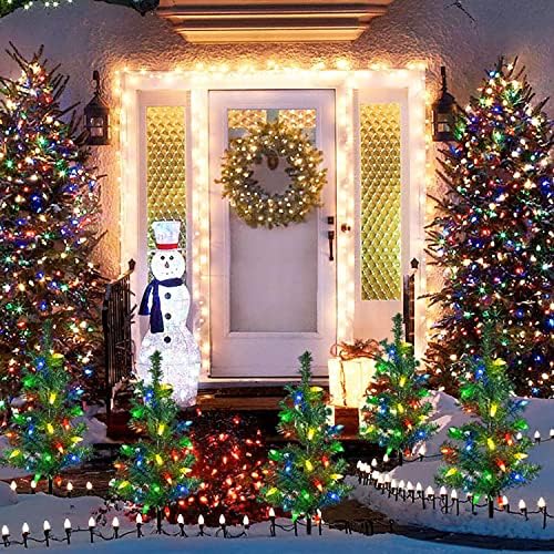 Windpnn Upgraded 4-Pack Solar Christmas Garden Stake Lights, Decorative Xmas Tree Solar Christmas Yard Stake Outdoor Waterproof Pathway Lights for Garden Patio Yard Decorations