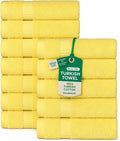 SALBAKOS 12-Piece 100% Turkish Cotton Washcloths and Face Towels, Yellow | 13x13 in Standard Size Small Towel, Multi-use Bathroom & Kitchen, Thick Super Soft Absorbent Durable, Oeko-Tex Made in Turkey