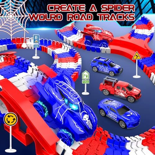 Spider Toys for Boys 4-6, Flexible Race Track 5 Spider Cars for Toddlers