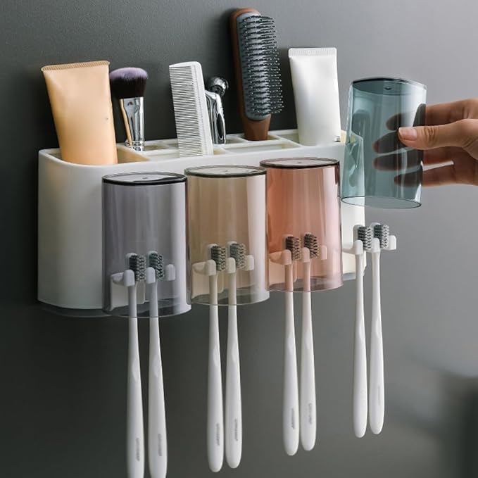 Toothbrush Rack Toothbrush Rack, Brushing Cup, Mouthwash, Wall-mounted Bathroom, Punch-free, Wall-mounted Dental Set Bathroom Toothbrush Holder, Small