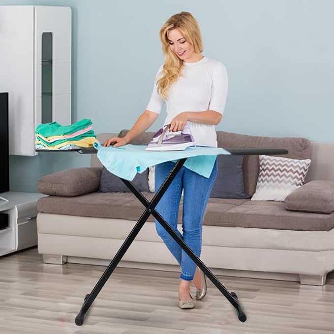 Duwee 13"x43" Ironing Board with Heat Resistant Cover and Thicken Felt Pad | Ironing Boards with Silicone Steam Iron Rest, Heavy Sturdy T-Legs,Black