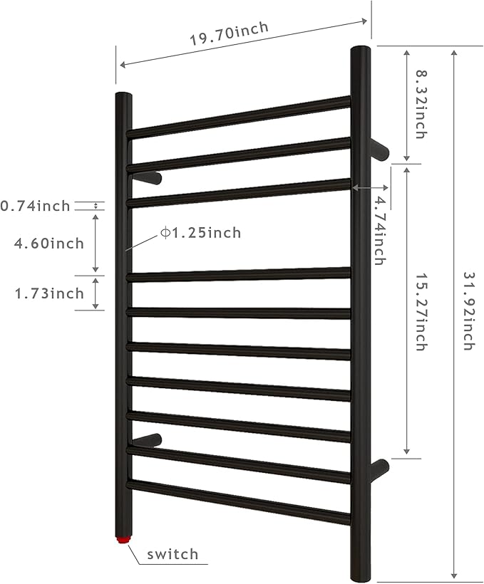 HEATGENE Towel Warmer, Compact Electric Towel Warmer for Small Bathroom, Wall-Mounted Electric Towel Racks, Plug-in/Hardwired Electric Towel Rails - Matte Black