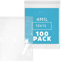 13" x 15" Heavy-duty 2 Gallon Zip Bags - 100 Count - Clear Plastic Reclosable Zipper Baggies, 4 Mil Freezer Storage Poly Bags, for Packaging Food, Clothing, Tools & Sharp Objects.