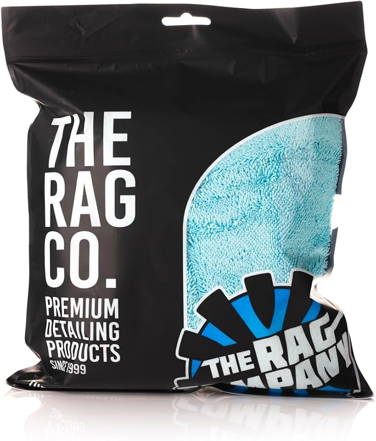 The Rag Company, The Liquid8r, Absorbent 70/30 Blend Microfiber Drying Towel for Cars, Trucks, and SUVs, Safe for Detailing, Scratch-Free, Twist Loop, 1100 GSM, 16x16 Inches, Aqua Blue/Grey, 2-Pack