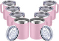 MEWAY 12oz Coffee Mug With Handle and Sliding Lid,Stainless Steel Travel Tumbler Cup with Handle,Double Wall Vacuum Insulated Camping Cup for Hot & Cold Drinks Tea (Pink,Set of 8)
