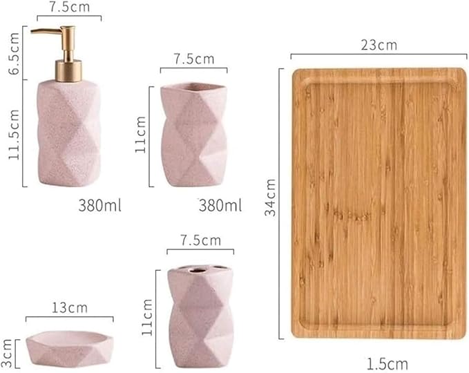 Ceramic Soap Dispenser,Foaming Hand Soap Dispenser Hand Sanitizer Dispenser, Toothbrush Holder, Soap Dish, Mouthwash Cup, Bamboo Tray(Blue)