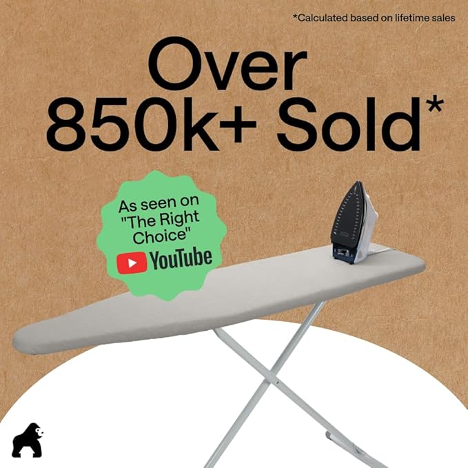 GORILLA GRIP The Original Ironing Board Cover and Pad, Silicone Coating, 400°F Scorch Resistant Thick Padding, Heavy Duty Iron Covers Standard Boards, Hook and Loop Fastener Strap, Silver 13x43