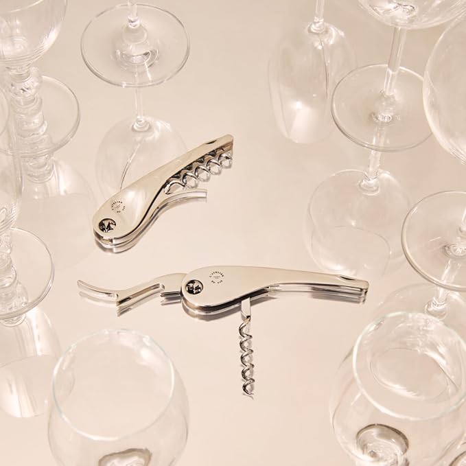 L'Atelier du Vin – Soft Machine Silver – Sommelier Corkscrew in Polished Stainless Steel – Professional Tasting Tool with Foil Cutter and Integrated Bottle Opener
