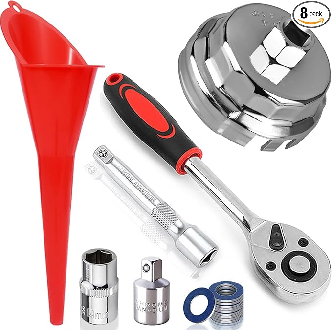 Oil Filter Wrench Tool Set for Toyota Camry Tacoma Tundra Highlander 4Runner Sienna Cruiser 2.5-7.5L Engine, 64mm Oil Filter Wrench + Ratchet Wrench + Extension Rod + 14mm Socket + Gasket