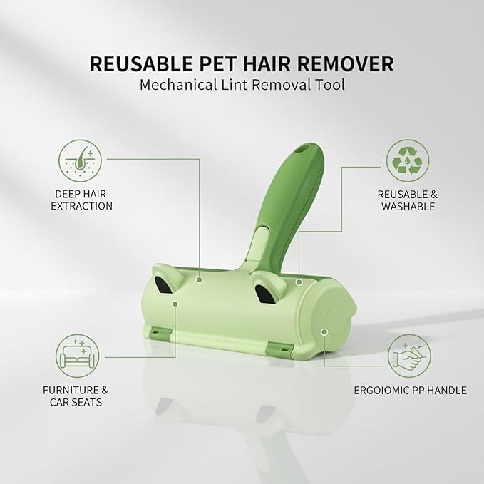 Reusable Pet Hair Remover Brush for Furniture, Carpet & Car Seats - Mechanical Lint Removal Tool with Durable PP Handle (1 Pack)
