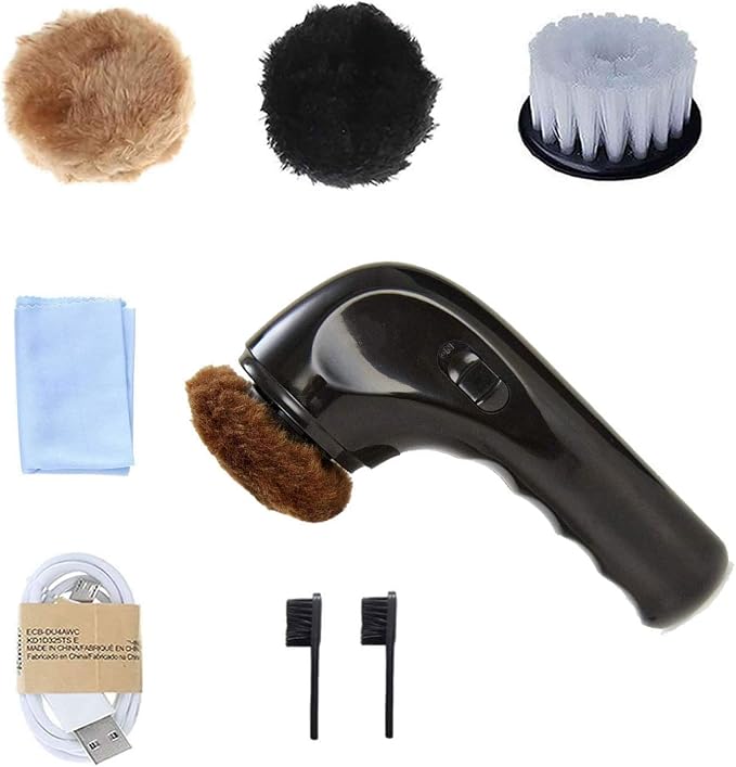 Shoe Shine Kit Electric Shoe Polisher Brush Shoe Shiner Dust Cleaner Portable Leather Care Kit for Shoes, Bags, Sofa (Black)