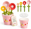 Flower Pot Ceramic Measuring Spoon Set, 5PCS Cute Spoons Cups with Base, Polygons Pink Decorative Teaspoon in Pot Holder, Unique Baking Supplies Gifts, Kitchen Cooking Stuff Gadgets Women(1*Pink)