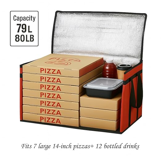 Bodaon 3 Pack Insulated Food Delivery Bags, XXXL Catering Cooler Bag Red | Keeps food hot or frozen for grocery shopping, catering, pizza and rideshare delivery; great for travel and car trips