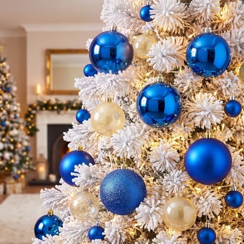 Jenaai 12 Pcs Blue Christmas Ball Ornaments 3.15Inch Plastic Hanging Bauble