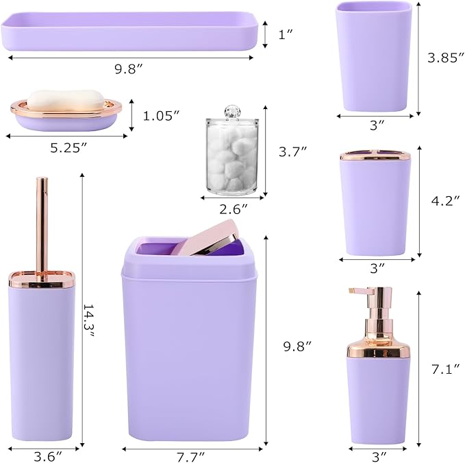 XLHOMO Bathroom Set, 9PC Bathroom Accessory Set, Purple Bathroom Accessories, Purple Bathroom Set, Trash Can, Soap Dispenser for Home Decor