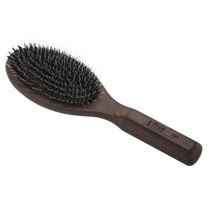Ibiza Hair Oval Detangling Brush (CX7) | Hybrid Boar/Nylon Bristles for Smoothing & Shine | Durable Carbonized Wood | Ideal for All Lengths & Textures | Heat Resistant