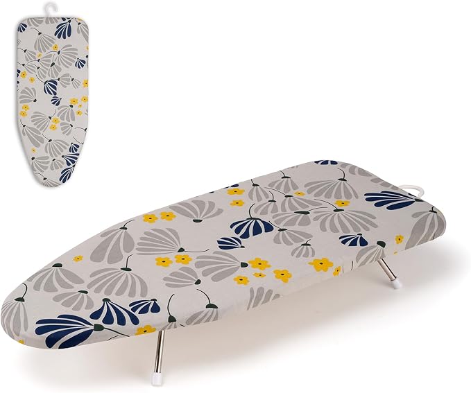 Tabletop Ironing Board 12"x29" – Portable Folding Ironing Board with Thick Felt Padding, Heat-Resistant Cover, Stainless Steel Legs, Compact & Space-Saving Design (Dandelion)