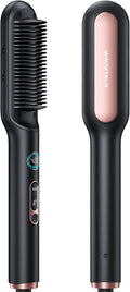 Wavytalk Hair Straightener Brush, Sleek Sweep Ionic Straightening Brush, Anti-Scald Ceramic Straightener Comb with LED Display for Super Smooth Hair, Dual Voltage, Rose Gold.