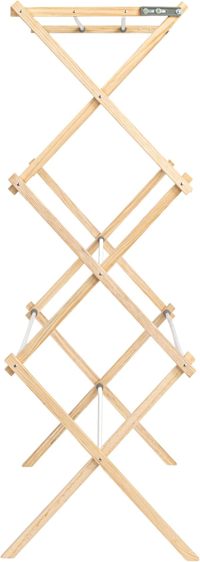 Household Essentials X-Frame Clothes Drying Rack, Stabile Wood Frame with Slanted Feet, Smooth Vinyl Wrapped Rods, 23.8 Feet of Hanging Space, Ready to Assemble, Flat Top, Natural