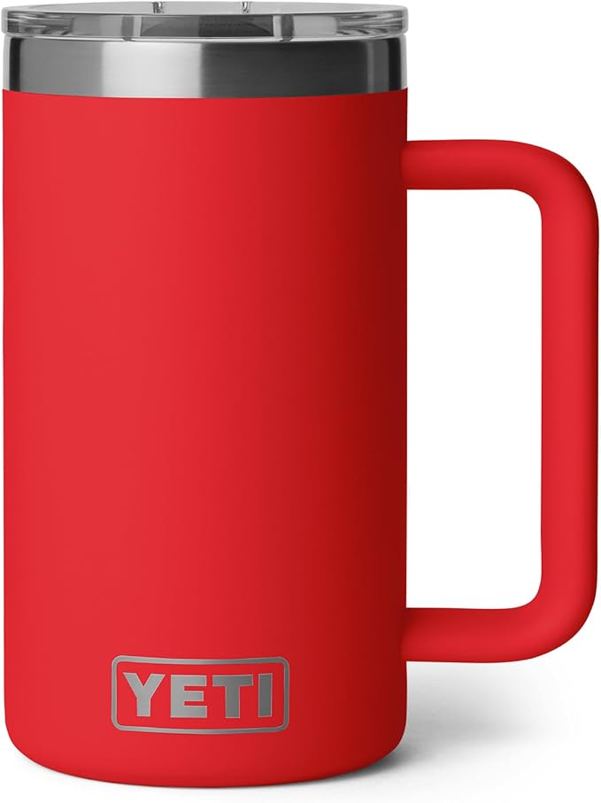 YETI Rambler 24 oz Ceramic Lined Stackable Mug 2.0, Vacuum Insulated, Stainless Steel with MagSlider Lid, Rescue Red