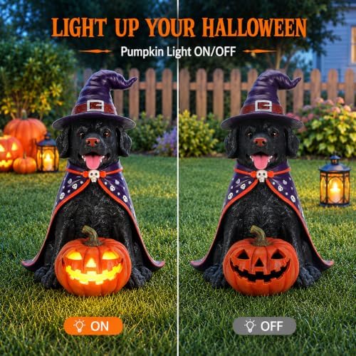 Halloween Large Labrador Statue with Glowing Pumpkin, Entrance Decor