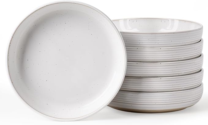 famiware Milkyway 33 oz Bowl Set, Pasta Bowls Set of 6, Salad Bowls, Double Reactive Glaze, Sturdy & Stackable, Ideal for Housewarming, Festivals, White with Speckles