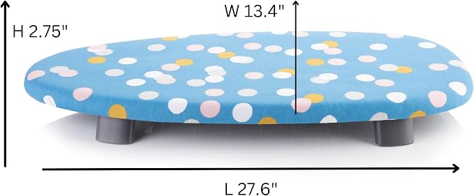 Minky Homecare Therma-Lite Table Top Ironing Board - Space Saving Small Ironing Board with Folding Feet - Lightweight and Compact Mini Iron Table, Ideal for Small Spaces - Blue Spots, 27.5 x 13.3