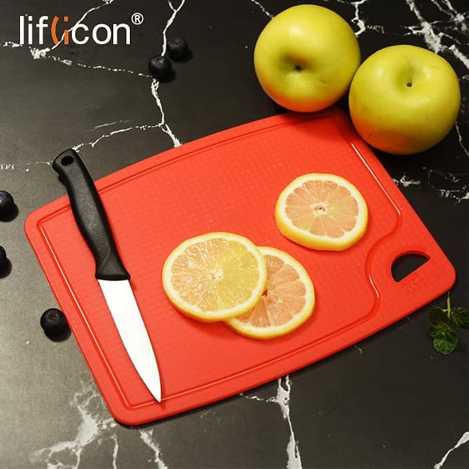 Thick Silicone Cutting Boards for Kitchen Silicone Chopping Boards/Mats Set of 2 Extra Large14.6''x10.43'', Mini 9.1”x7.1” Non-slip Deep Drip Juice Groove, Dishwasher Safe-Red