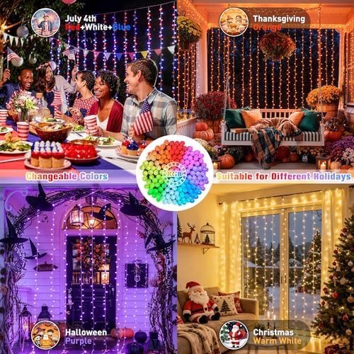 JMEXSUSS RGB Curtain Lights, 300 LED 9.8×9.8FT Color Changing String Lights