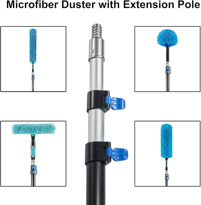 36 Foot High Ceiling Fan, Cobweb Duster with 5-30ft Extension Pole | Extendable, Reusable Feather, Window Cleaning Squeegee Kit