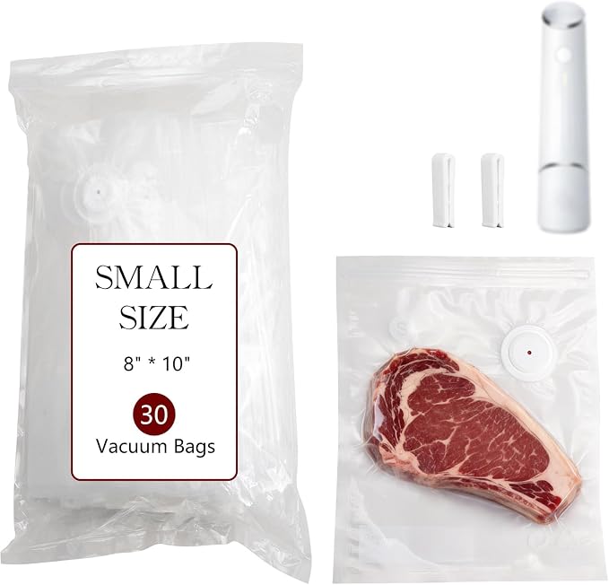 30-Pack Small Vacuum Sealer Bags & 2 Bonus Sealing Clips, Compatible with Chef Preserve – BPA-Free (8 x 10 in) Reusable Food Storage Bags for Freezer, Microwave, Sous Vide – Leak-Proof