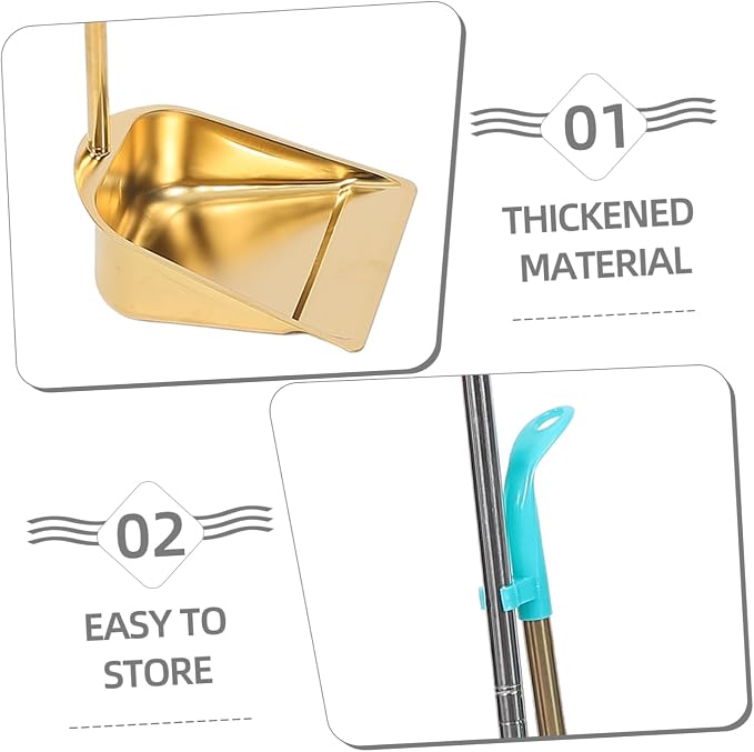 Unomor Heavy-Duty Stainless Steel Broom and Dustpan Set Thick Gold Dustpan for Home Cleaning Sturdy Indoor Broom Ergonomic Handle for Kitchen and Office Use