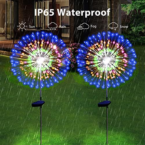 Solar Garden Firework Lights Outdoor Waterproof 4 Pack Solar Powered Art Stake Twinkle Outside Solar Lighting Upgrad 180 LED Sparklers Lights for Yard Party Christmas Decorations (Colorful)