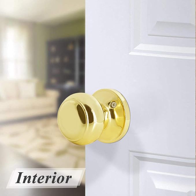 Probrico Passage Door Knobs Polished Brass Interior Hall/Closet Door Handles Keyless Locksets, 6 Pack