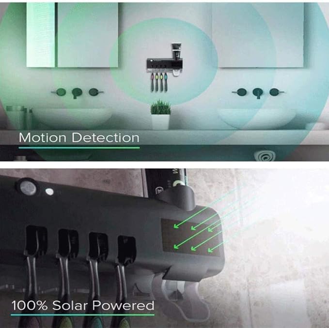 Toothbrush Cup Holder, Sanitizer Rechargeable Solar Power Disinfection Wall Mounted Automatic Toothpaste Dispenser
