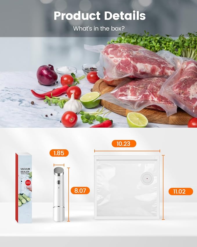 Portable Vacuum Sealer for Food, 30 Reusable Sealer Bags with 60kPa Powerful Handheld Vacuum Sealer Machine, Seal Meal Saver, Cordless Compact Food Sealer for Freezer, Microwave