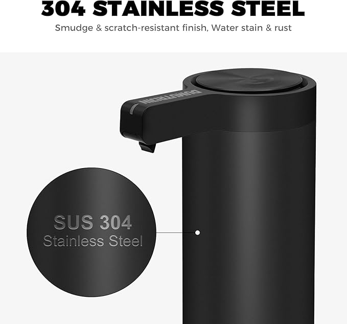 Touchless Automatic Soap Dispenser Stainless Steel with Sensor Infrared 9 oz Electric IPX5 Waterproof USB-C Charging Motion Sensor for Kitchen & Bathroom (Black)