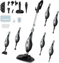 OLIXIS 10-in-1 Steam Mop, 1550W Detachable Handheld Steam Cleaner for Floor Cleaning, 16FT Cord, 2 Washable Pads, Multi-Purpose Floor Steamer for Hardwood, Carpet, Tile, Grout, Windows, Black Grey