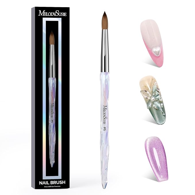 MelodySusie Kolinsky Acrylic Nail Brush, 100% Pure Kolinsky Hair, Professional Nail Brush for Acrylic Powder Nail Extension and 3D Nail Carving, for DIY Home Salon, Size 6