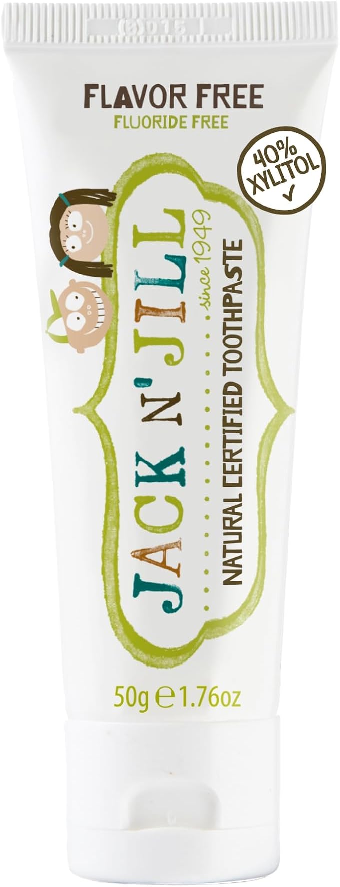 Jack N Jill Natural Toothpaste, Flavor Free, 1.76 oz (Pack of 1) | Fluoride Free Kids & Toddlers Toothpaste, Gently Cleans Teeth, 40% Xylitol, BPA Free, No Artificial Dyes
