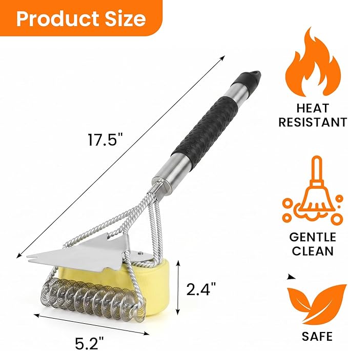 Bristle Free Grill Brush, 3 in 1 Steam Cleaner Brush with Extra Replacement Head, Heavy Duty BBQ Grill Brush for Outdoor Grill