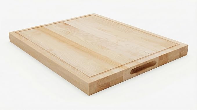 18 in. x 24 in. Maple Wood Cutting Board, Reversible with Juice Groove and Smooth Side, Thick Butcher Block Style Prep Board with Built-In Handles for Kitchen, BBQ, Meat Carving and Serving