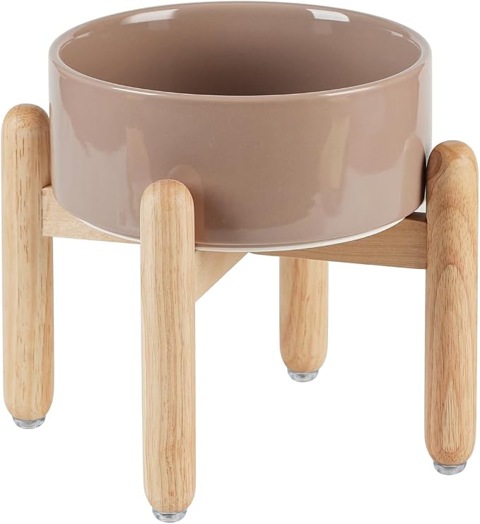 Havniva Elevated Dog Bowls Ceramic Dog Bowls with Stand, Dog Food Bowl | 7.3” Raised Dog Bowls with Non-Slip Wood Stand, Dog Food and Water Bowl Set, Dog Feeding Bowls for Medium Dogs