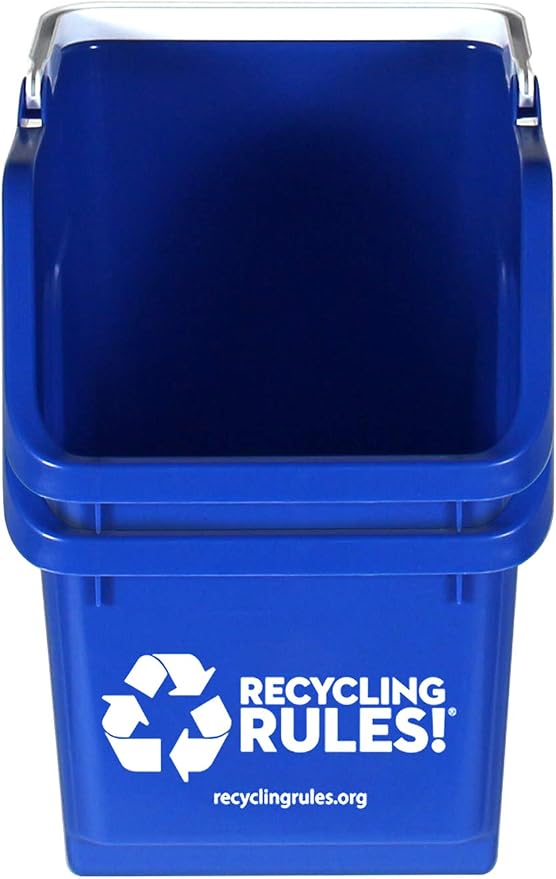 Recycling Rules! 6 Gallon Stackable Recycling Bin Container in Blue, Eco-Friendly BPA-Free Handy Recycler with Handle, 2-Pack