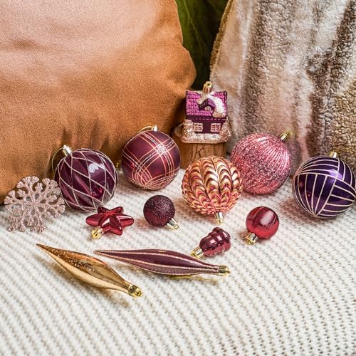 JORNOY 106Pcs Christmas Ornaments Bulk, Shatterproof Plastic Hanging Balls Bulbs Assorted Decor for Tree Decorations Home Holiday Party with Lanyard, Jewel Tone