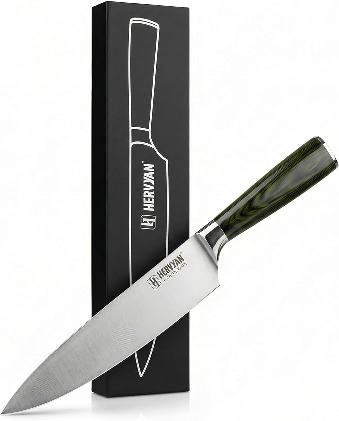 Chef Knife, 8 Inch High Carbon Stainless Steel Sharp Kitchen Knife with Ergonomic Pakkawood,Gift Box for Family & Restaurants 8-Inch Chef Knife, High-Carbon Stainless Steel Kitchen Knife