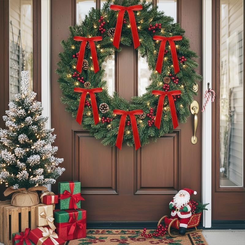 24 Pcs Velvet Christmas Tree Bows Ornaments, Vintage Velvet Ribbon Bows for Tree, Wreath & Garland, Classic Holiday Ribbon Decor for Indoor Xmas Decorations and Gift Wrapping