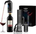Rechageable Electric Wine Opener Gift Set, Auto Wine Aerator Dispenser, Wine Corkscrew Kit, Automatic Wine Saver Vaccum Pump, Foil Cutter, 4-in-1 Cordless rechargeable Bottle Opener Gift Box