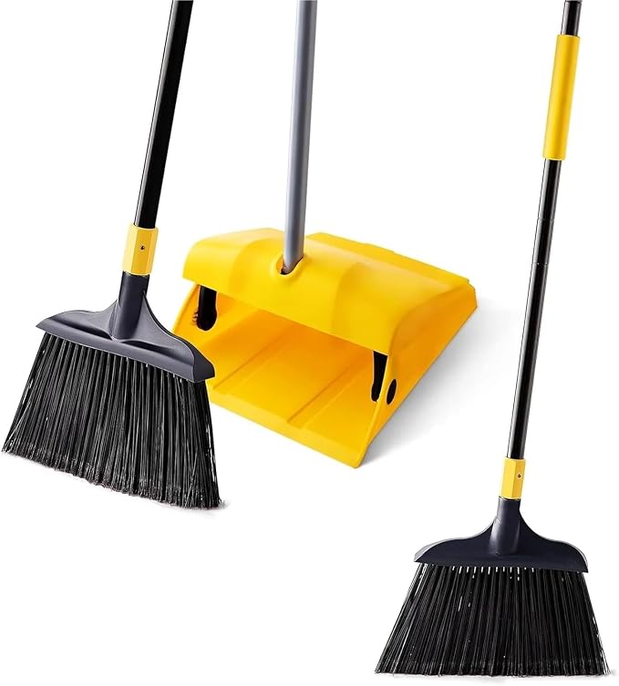 Commercial Broom and Dustpan Set with Windproof Cover Outdoor Indoor 2 Plus 1 for Courtyard Garage Lobby Mall for Courtyard Garage Restaurant Lobby Patio